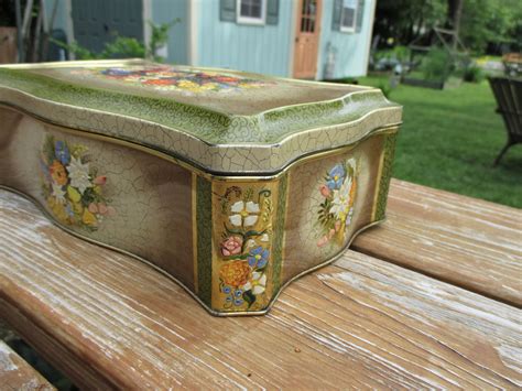 odm metal box hinged lid|Vintage embossed metal box / blue flower hinged lid / Marked .